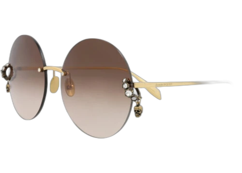 Alexander McQueen Round Oval Sunglasses Gold Gold Brown (AM0418S-30014346-002)