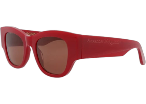 Alexander McQueen Square Rectangle Sunglasses Red Red Brown (AM0420S-30014616-004)