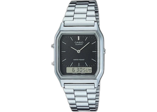 Casio Men’s Silver Analog Digital Watch Black Dial Steel Bracelet AQ-230A-1D