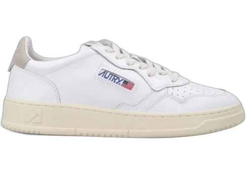 Autry Medalist Leather Low White Feather Gray Leather