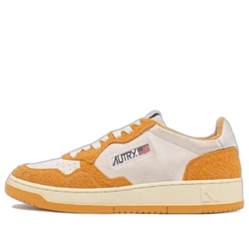Autry Medalist Low Sneakers 'White Orange Hair-Effect Suede'