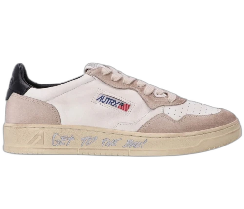 Autry Medalist Leather Low White Beige Black