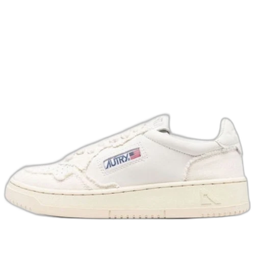 AUTRY Medalist Low Soft Goatskin and Frayed Canvas 'White and Ivory White' (Women's)
