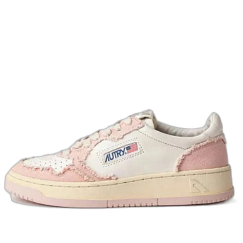 AUTRY Medalist Low Soft Goatskin and Frayed Canvas 'White and Pink' (Women's)