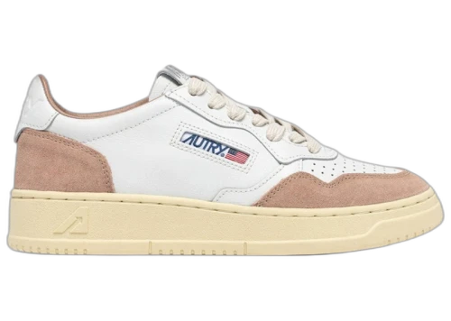 Autry Medalist Low White Leather Rose Cannel Suede (Women's)
