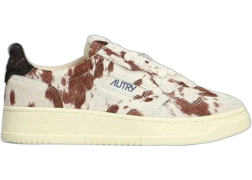 Autry Medalist Leather Low White Neutrals Brown Pony-Print (Women's)