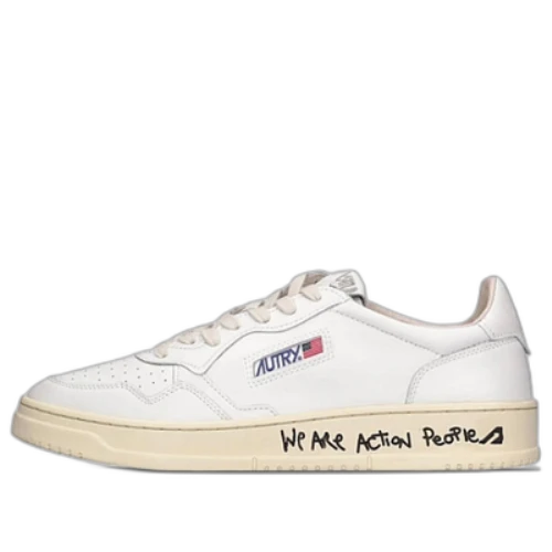 Autry Medalist Leather Low Lettering 'We Are Action People - White' (Women's)