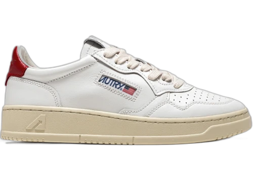 Autry Medalist Leather Low White Red (Women's)