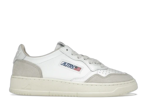 Autry Medalist Leather Low White Beige Suede (Women's)