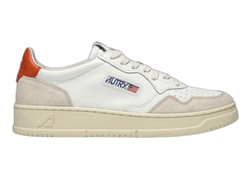 Autry Medalist Leather Suede Low White Beige Orange (Women's)