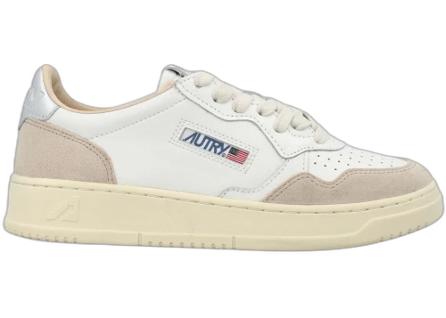 Autry Medalist Leather Low White Silver Beige (Women's)