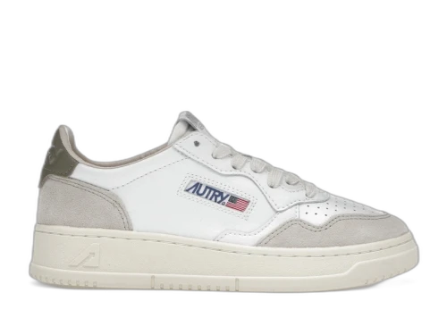 Autry Medalist Leather Low White Covert Green Beige (Women's)