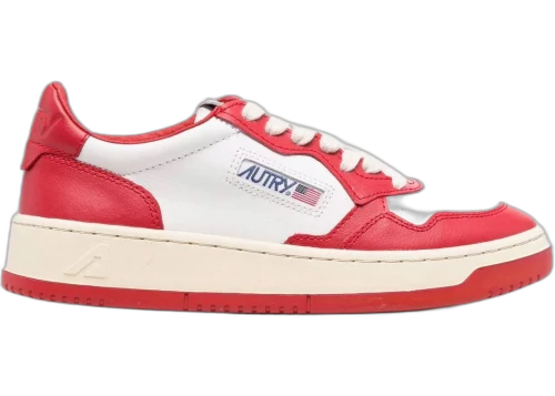 Autry Medalist Leather Low White Red (Women's)
