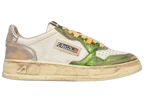 Autry Medalist Low Super Vintage White Green Silver Metallic (Women's)