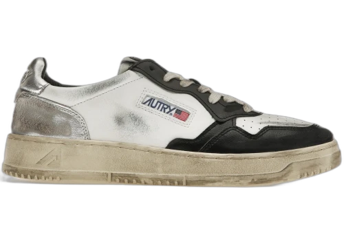 Autry Medalist Leather Low Distressed White Black Silver