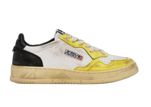Autry Medalist Leather Low Super Vintage White Yellow Black (Women's)