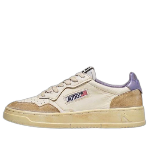 Autry Medalist Super Vintage Leather Low Sneakers 'White Black Tan Purple' (Women's)