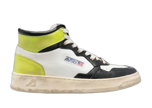 Autry Medalist Leather Mid Super Vintage White Lime Green Black