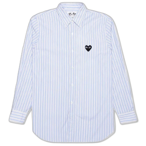 Comme des Garcons Play Black Emblem Striped Button Up Shirt Light Blue/White