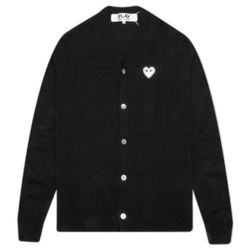 Comme des Garcons Play White Heart Knit Cardigan Sweater Black