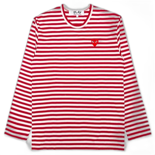 Comme des Garcons Play Big Red Heart Striped L/S T-shirt Red/White