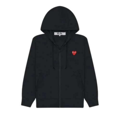 Comme des Garcons Play Red Heart Zip Up Hoodie Black