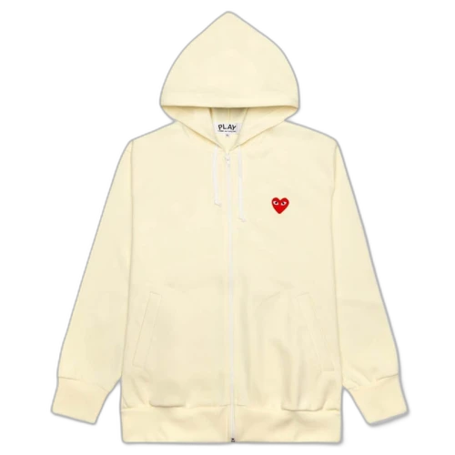 Comme des Garcons Play Red Heart Zip Up Hoodie Ivory