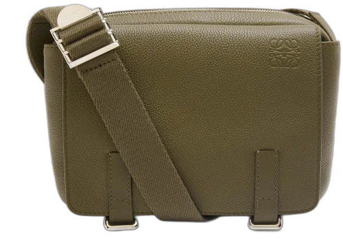 LOEWE Military Messenger Bag in Soft Grained Calfskin XS Military Green