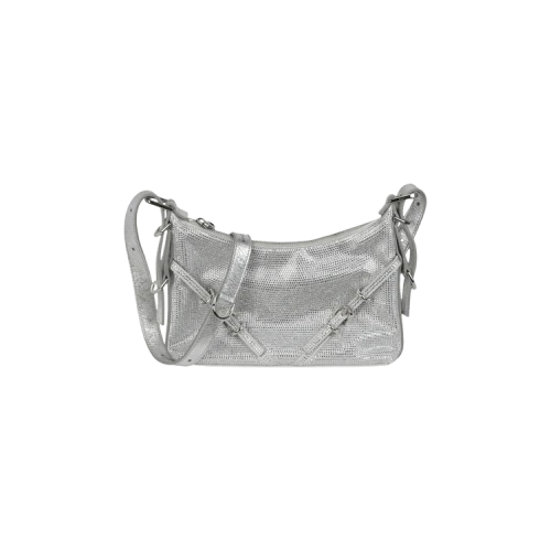 Givenchy Mini Voyou Satin And Strass Shoulder Bag Silver Grey