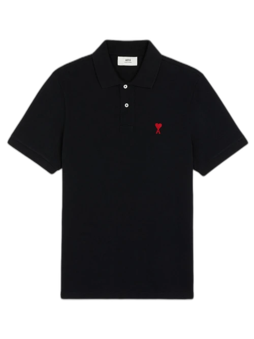 Ami Paris Ami De Coeur Embroidered Polo Shirt Black/Red