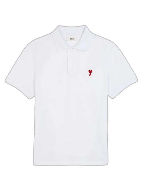 Ami Paris Ami De Coeur Embroidered Polo Shirt White/Red