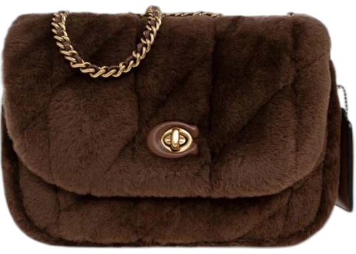 Coach Shoulder Bag in Shearling with Quilting Pillow Madison Brown