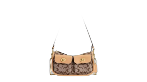 Coach Twin Turnlcok Waverly Bag In Signature Jacquard Khaki Light Peach