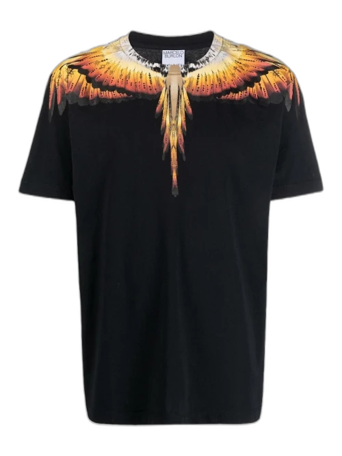 Marcelo Burlon Wings Print T-Shirt Black/Yellow/Orange