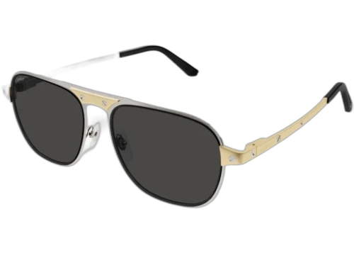 Cartier Santos de Cartier Sunglasses Silver/Gold/Grey (CT0532S-001-FR)