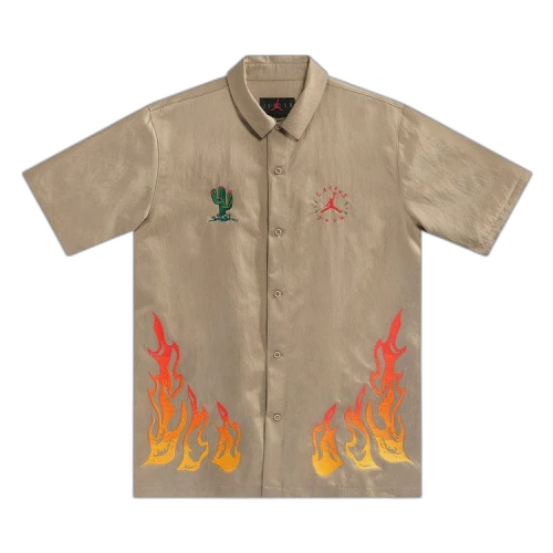 Cactus Jack by Travis Scott x Jordan Button Down Shirt 'Khaki/University Red'