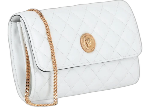Versace Women's Medusa Quilted Leather Wallet On Chain White/Gold