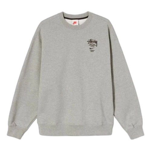 Stussy x Nike Crossover Embroidered Alphabet Logo Loose Pullover Round Neck Fleece Lined Unisex Asia Edition Gray