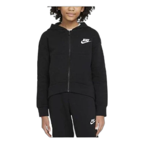 (GS) Nike Solid Color Logo Printing Hooded Zipper Long Sleeves Boy Girls Black