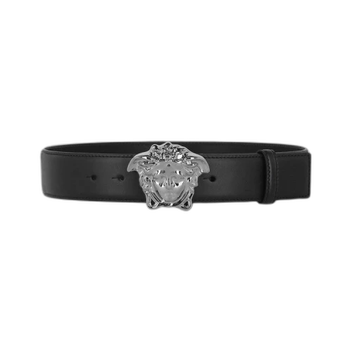Versace La Medusa Leather Belt Black/Ruthenium