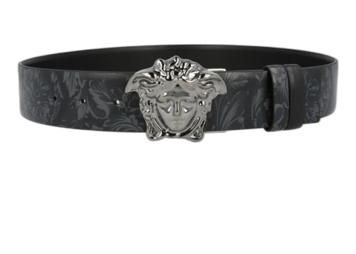 Versace La Medusa Reversible Leather Belt Nickel-tone Black