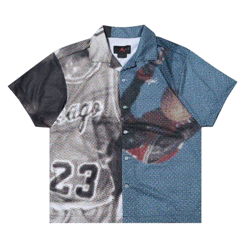 Air Jordan Printing Colorblock Wide Version Embroidered lapel Short Sleeve Shirt Black