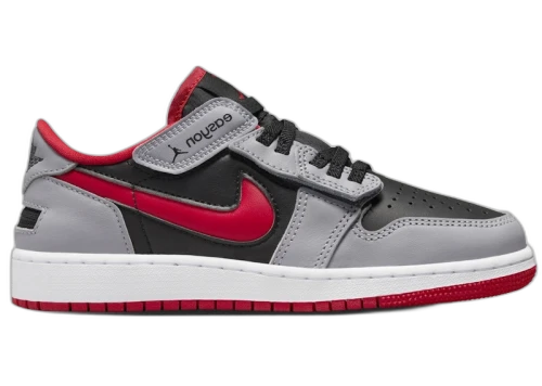 Jordan 1 Low FlyEase Black Cement Grey White Fire Red (GS)