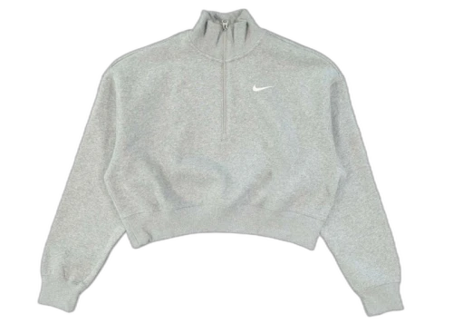 Nike Women's Phoenix Fleece Oversized 1/2-Zip Crop Fleece Sweatshirt Dark Grey Heather/Sail