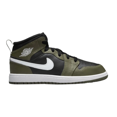 Jordan 1 Mid Black Medium Olive White (PS)