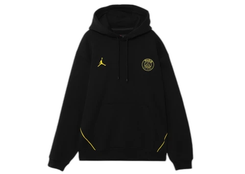 Jordan x Paris Saint-Germain Logo Fleece Pullover Hoodie (Asia Sizing) Black/Tour Yellow