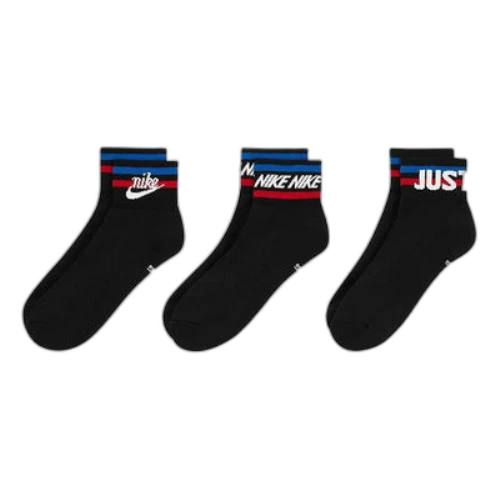 Nike Everyday Ankle Alphabet Logo Pattern Casual Sports Socks 3 Pairs Black