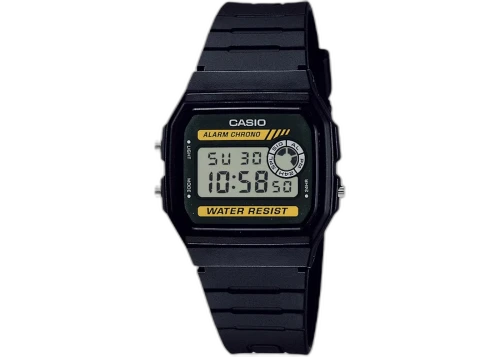 Casio Men’s Digital Watch with Gray Dial and Gold Accents F-94WA-9