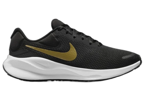 Nike Revolution 7 Black White Dark Smoke Grey Metallic Gold (Women's)