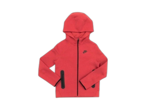 Nike Sportswear Big Kids' Tech Fleece Full-Zip Hoodie Light University Red Heather/Black/Black